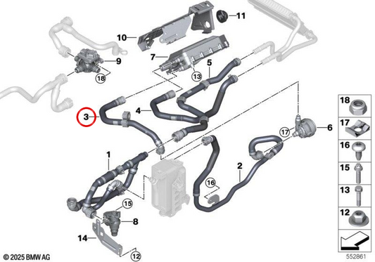 Mangueira de refrigerante de entrada OEM 64219475681 para BMW G26. BMW genuíno.