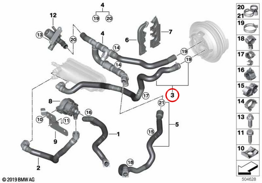 Tubo flexible entrada líquido refrigerante OEM 64219496234 para MINI F56, F56 LCI, F57 BEV. Original MINI.