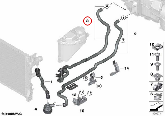 Mangueira de refrigerante de retorno OEM 64219868361 para BMW G30, G31, G11, G12, G14, G15, G16. BMW genuíno.