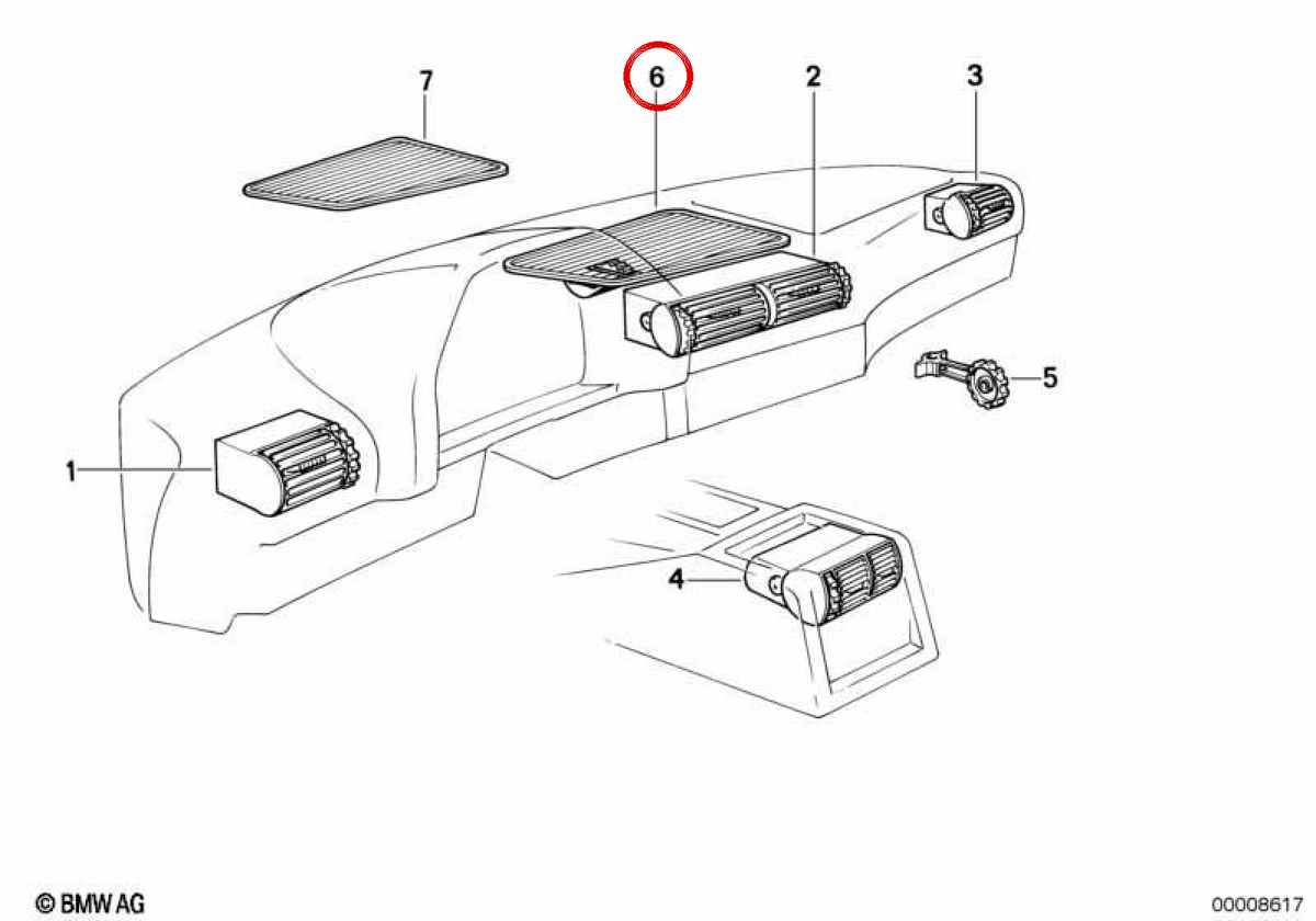 OEM -Lüftungsnetz 6421379166 für BMW E32. Original BMW.
