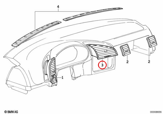 Rejilla de ventilación central OEM 64221387012 para BMW E36. Original BMW.
