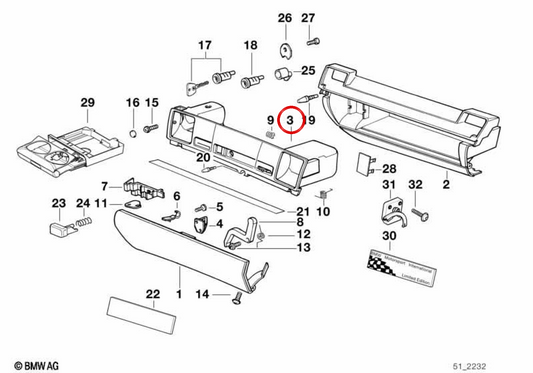 Emndelloe und Lüftungsregal OEM 64221387464 für BMW E36. Original BMW.