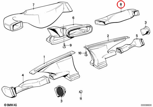 Air froid droit peut 64221888240 pour BMW E30. BMW d'origine.