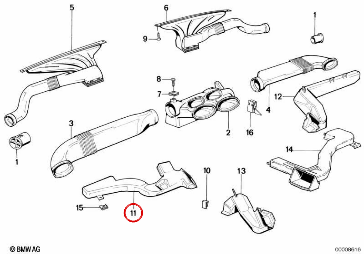 Conducto de calefacción OEM 64221908701 para BMW E32. Original BMW.