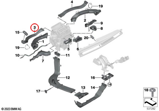 Duto desembaçador de janela lateral OEM 64225A12EB4 para BMW G60, G61, G90. BMW genuíno.