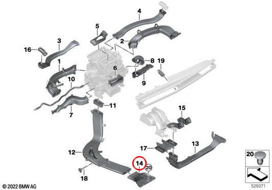 Canale riscaldamento posteriore destro nero OEM 64225A16BC4 per BMW Serie 7 G70 750e xDrive, M760e xDrive, i7 eDrive50, i7 xDrive60, i7 M70 xDrive. Originale BMW.