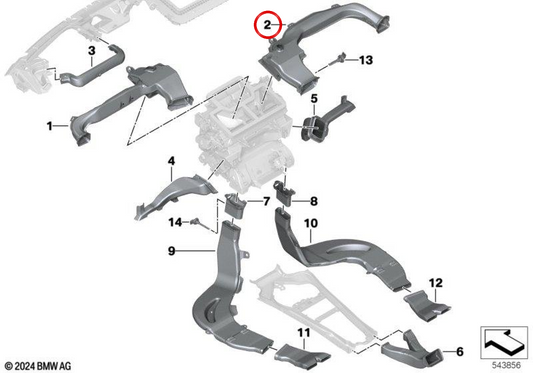 Conduit d'air froid côté passager OEM 64225A55020 pour BMW G80 M3, G81 M3 Touring, G22 Série 4 Coupé, G23 Cabrio, G26 Gran Coupé, G82 M4, G83 M4 Cabrio, i4 G26… et plus. Original BMW.