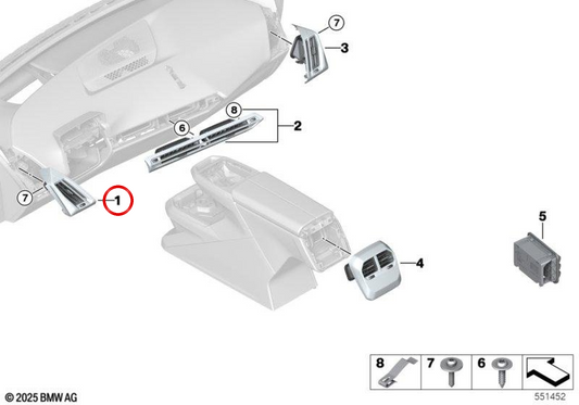 Frischluftgitter auf der Fahrerseite OEM 64225A7CAC5 für BMW iX I20 (06/2020 - 02/2025). Original BMW.