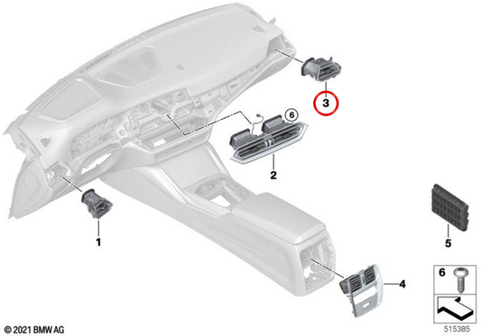 Frischluftgrill auf der Beifahrerseite OEM 64225A8E2A9 für BMW G20, G80, G28, G21, G81, G22, G82, G23, G83, G26, i4 G26... und mehr. Original BMW.