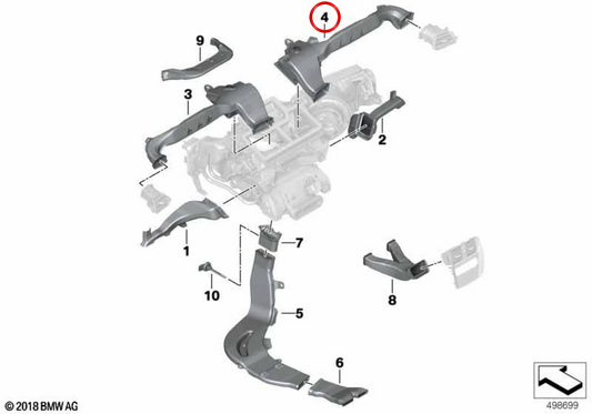Rechte Kaltluftkanal OEM 64226805529 für BMW G42, G20, G21, G80, G22, G23, G26, G82, G83. Original BMW.