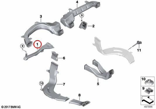 Canale di ventilazione zona poggiapiedi sinistro OEM 64226840074 per BMW X3 G08 LCI, iX3 G08 BEV, iX3 G08 BEV LCI. Originale BMW