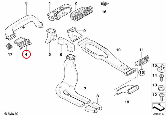 Rejilla de ventilación derecha OEM 64226949304 para BMW E63 y E64. Original BMW.