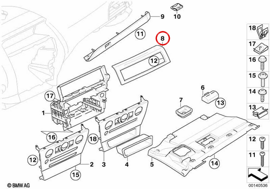 Pannello decorativo Griglia di condizionamento dell'aria centrale 64227076027 per BMW E63, E64. BMW originale.