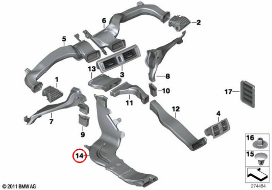 Izquierdo IZ Heckheizungskanal OEM 64227302851 für BMW F20, F21, F22, F23, F87. Original BMW.