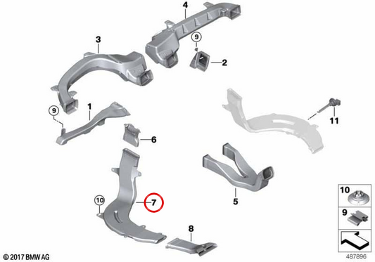 Conducto de calefacción trasero delantero izquierdo OEM 64227398047 para BMW X3 G01, X3 G01 LCI, X3 M F97, X4 G02, X4 M F98... y más. Original BMW