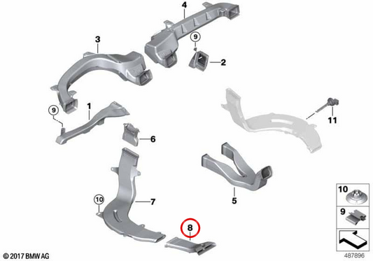 OEM 64227425127 canal de chauffage arrière gauche pour BMW G01, G08, F97, G02, F98. BMW d'origine.
