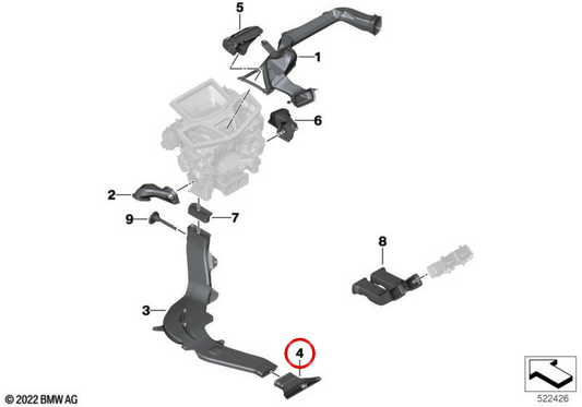 Canale aria posteriore destro OEM 64227435732 per BMW Serie 8 G14, G15, G16, F91, F92, F93. Originale BMW.