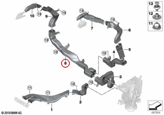 Conducto de aire frío derecho OEM 64227466092 para BMW G07. Original BMW.