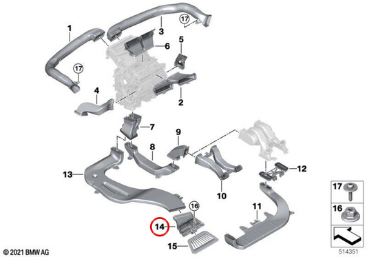 Rechte hintere Heizungskanal OEM 64227947984 für BMW IX (i20). Original BMW.