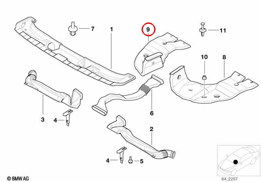 Condotto di riscaldamento posteriore destro OEM 64228125972 per BMW E39, E38. BMW originale.