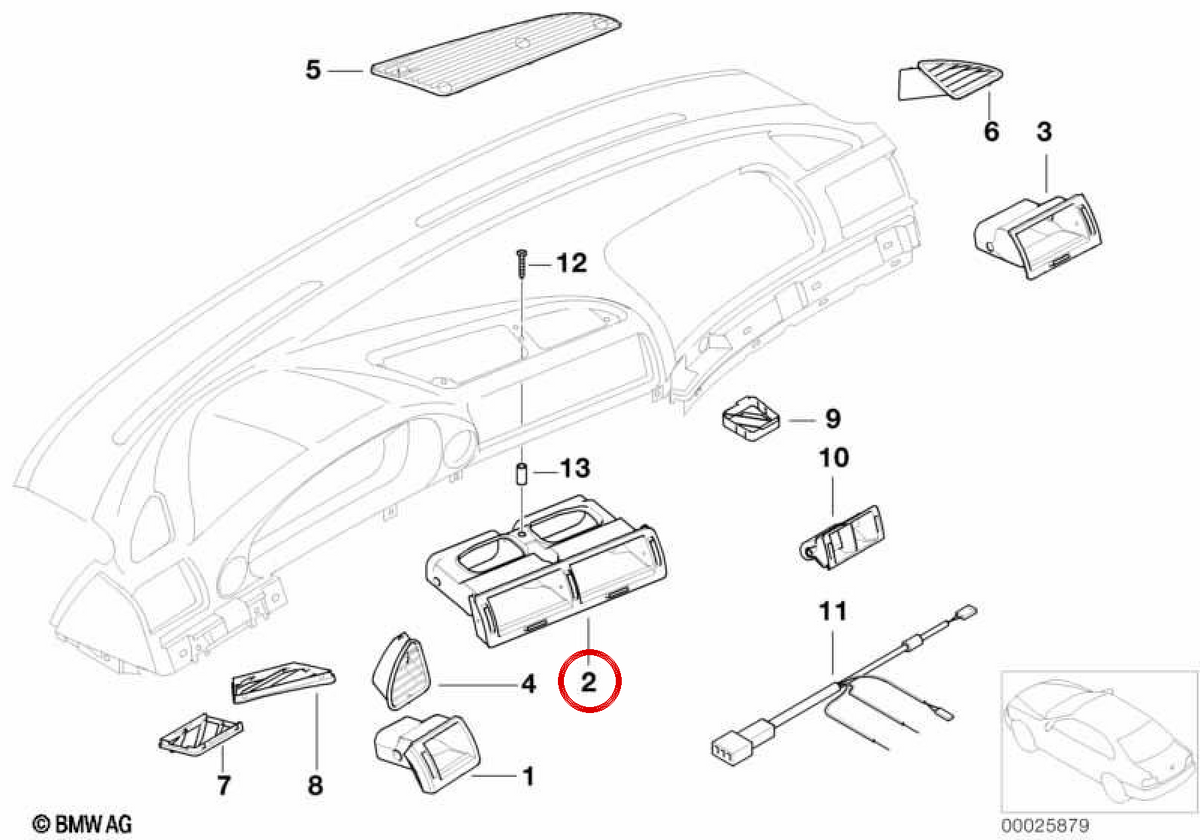 Central Ventilation Grid OEM 64228391585 for BMW E38. Original BMW.