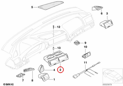 Central Ventilation Grid OEM 64228391585 for BMW E38. Original BMW.