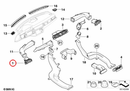 Grade de ventilação esquerda OEM 64229130465 para BMW E90, E91, E92, E93. BMW genuíno.