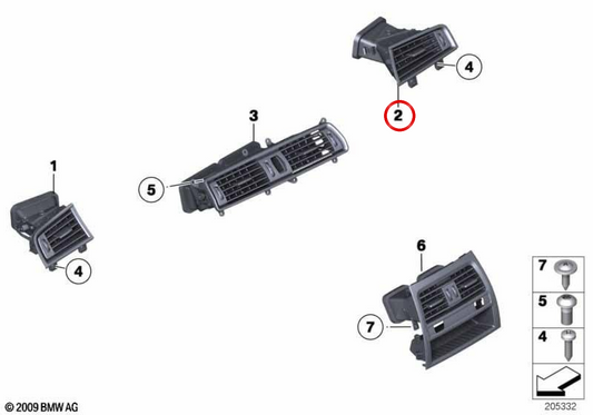 Grille de ventilation droite OEM 64229142592 pour BMW F07. BMW d'origine.