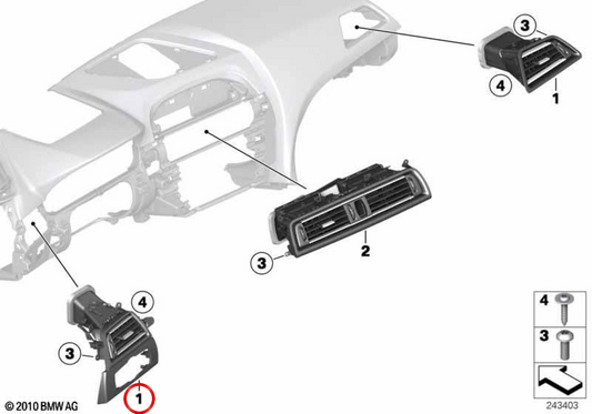 Rejilla de ventilación derecha OEM 64229197487 para BMW F06, F12, F13. Original BMW.