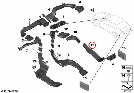 Condotto di riscaldamento per BMW F20, F21, F22, F23, F87, F30, F31, F34, F35, F80, F32, F33, F36, F82, F83. BMW originale.