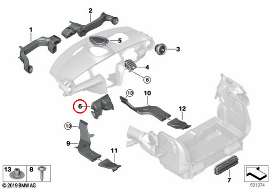 Lüftungskanal Fußraum OEM 64229281963 für MINI F55, F55 LCI Cooper... und mehr. Original MINI