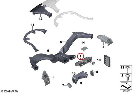 Parrilla de aire fresco central salpicadero OEM 64229282999 para BMW i3 I01, i3 I01 LCI. Original BMW.