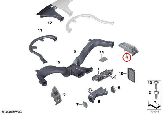 Fresh air intake grille, passenger side OEM 64229283003 for BMW i3 I01, i3 LCI I01. Original BMW