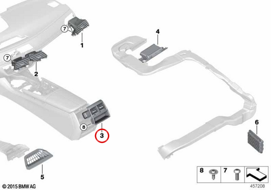 Rejilla de ventilación trasera OEM 64229301743 para BMW G11, G12. Original BMW.