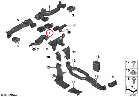 Grade central de ar fresco para BMW F52 (OEM 64229328529). BMW genuíno