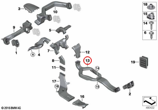 Canal d'aération arrière OEM 64229332821 pour MINI Countryman F60, F60 LCI Cooper... et plus. Original MINI.
