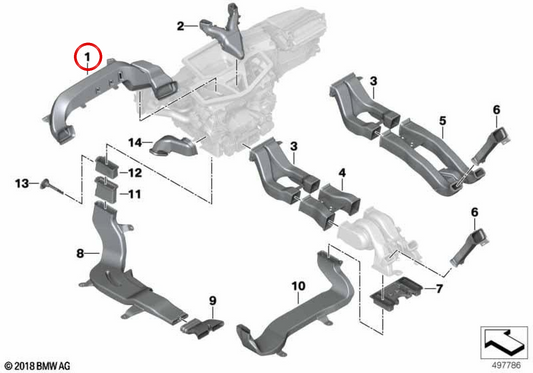 Canal d'air froid côté conducteur OEM 64229399272 pour BMW X5 G05, X5 M F95, X6 G06, X6 M F96, X7 G07. Original BMW.