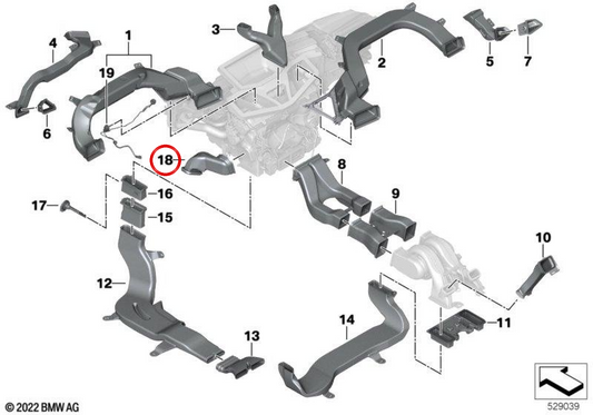 Adaptateur de conduit du sol droit 64229399392 pour BMW G05, F95, G06, F96, G07, G09. BMW d'origine.