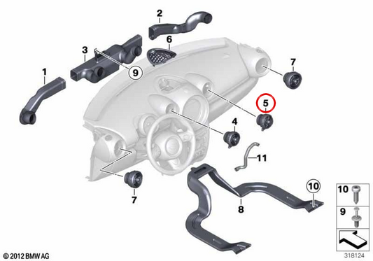 Tubo di uscita centrale destro OEM 64229813050 per MINI Countryman R60, Paceman R61. MINI originale.