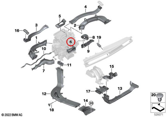 Canale aria fredda centrale OEM 64229870558 per BMW Serie 7 G70, G73 735i, 740i, 740d, 740d xDrive, 750e xDrive, M760e xDrive, i7 xDrive60, i7 eDrive50, i7 M70 xDrive... e altro. Originale BMW
