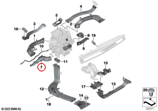 Condotto d'aria poggiapiedi OEM 64229870566 per BMW Serie 5 G60, G61, M5 G90, M5 Touring G99, Serie 7 G70, G73… e altro. Originale BMW