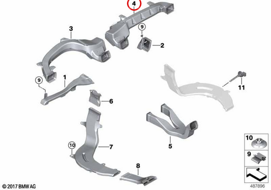 Canale aria fredda destro OEM 64229871577 per BMW X3 G01 LCI, X3 M F97 LCI, X4 G02 LCI, X4 M F98 LCI. Originale BMW.