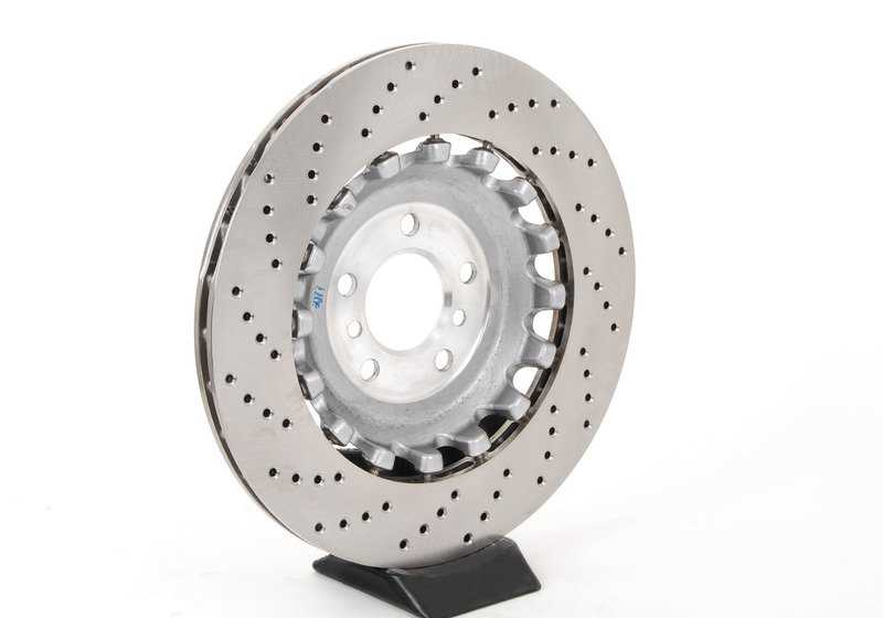 Disco de freno ventilado y perforado derecho OEM 34212284104 para BMW F10, F06, F12, F13. Original BMW.