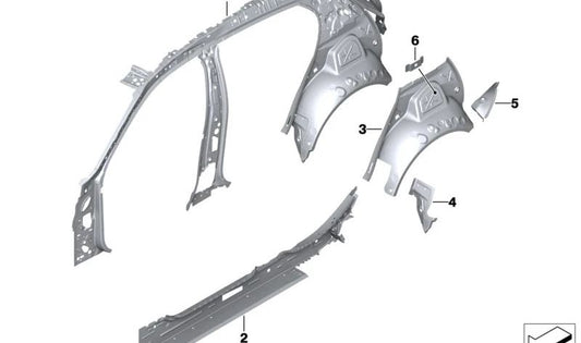 Placa de fechamento do arco da roda externa direita para BMW F40, F70, F44 (OEM 41009466162). BMW original