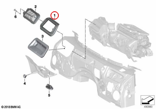 Marco de sellado cortafuegos interior OEM 64316835827 para BMW G42, G87, G20, G21, G28, G80, G81, G22, G23, G26, G82, G83, G29. Original BMW.