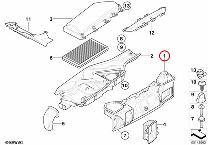 Conducto de aire limpio OEM 64316921597 para BMW E60, E61, E63, E64. Original BMW.