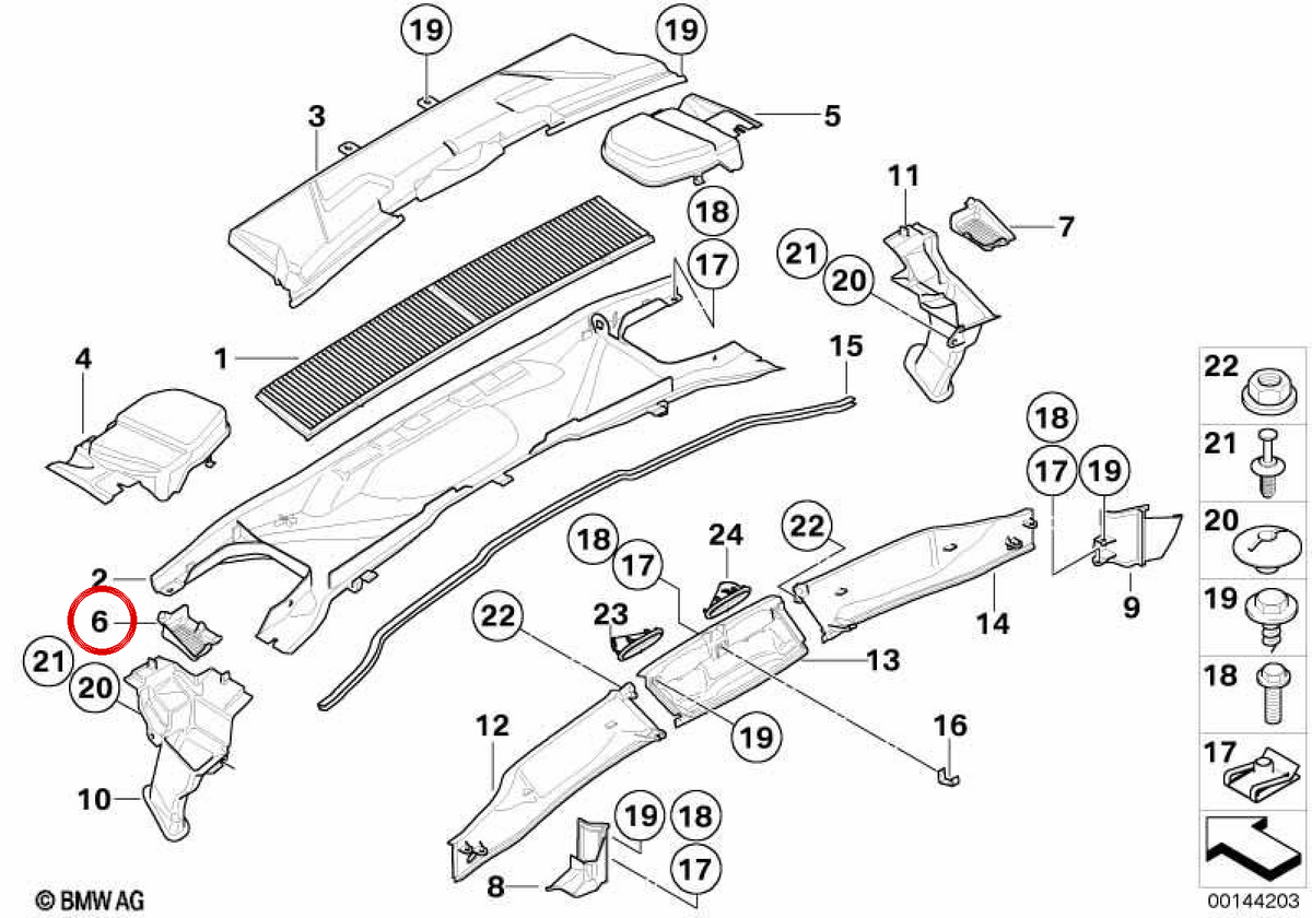 Grid di protezione delle foglie sinistra 64319267637 per BMW E81, E82, E87, E88, E90, E91, E92, E93, E84. BMW originale.