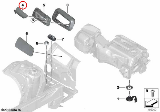 Cubierta OEM 64319389368 para BMW G05, G18, F95, G06, F96, G07, G09. Original BMW.