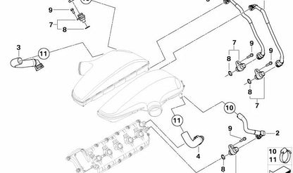 Tubo de ventilación del motor OEM 11617838898 para BMW E60, E61, E63, E64. Original BMW.