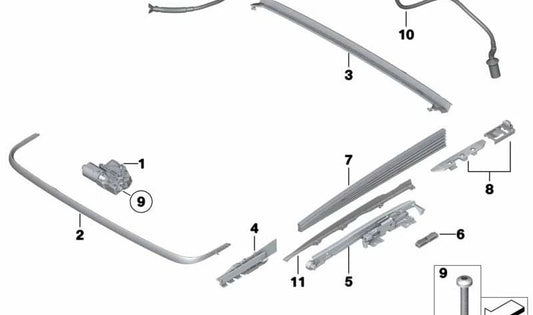 Deflector de viento OEM 54107209210 para BMW F01, F02, F04 (incluye versiones 730d, 730i, 740d, con y sin xDrive). Pieza original BMW. Ideal para techo corredizo.